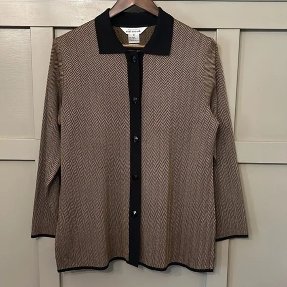Exclusively Misook Herringbone Button Front Jacket Brown & Black Size Medium - Picture 5 of 12